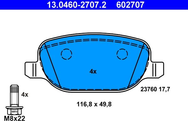 ATE 13.0460-2707.2 - Brake Pad Set, disc brake www.parts5.com