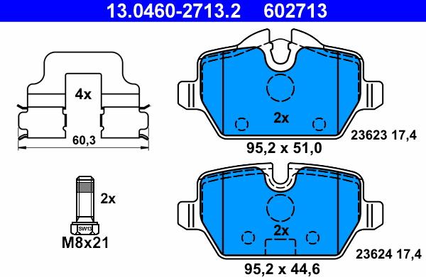 ATE 13.0460-2713.2 - Тормозные колодки, дисковые, комплект www.parts5.com