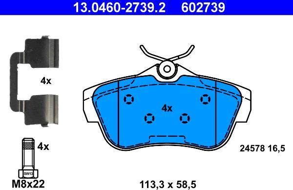 ATE 13.0460-2739.2 - Brake Pad Set, disc brake www.parts5.com