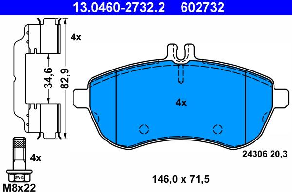 ATE 13.0460-2732.2 - Piduriklotsi komplekt,ketaspidur www.parts5.com