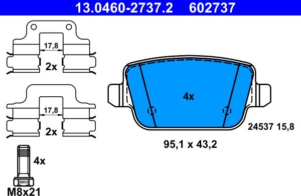 ATE 13.0460-2737.2 - Bremsbelagsatz, Scheibenbremse www.parts5.com