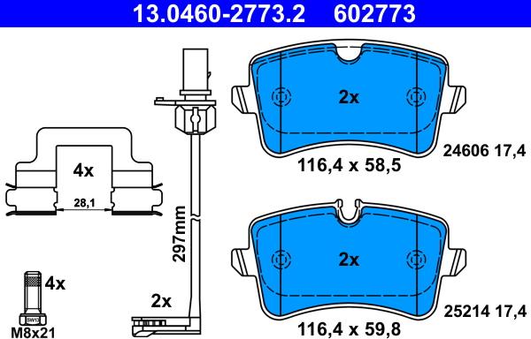 ATE 13.0460-2773.2 - Тормозные колодки, дисковые, комплект www.parts5.com