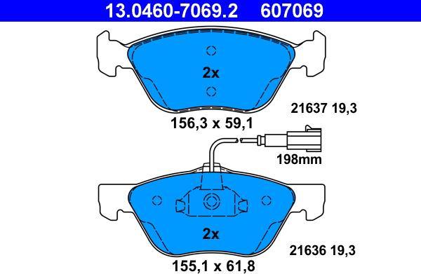 ATE 13.0460-7069.2 - Brake Pad Set, disc brake parts5.com