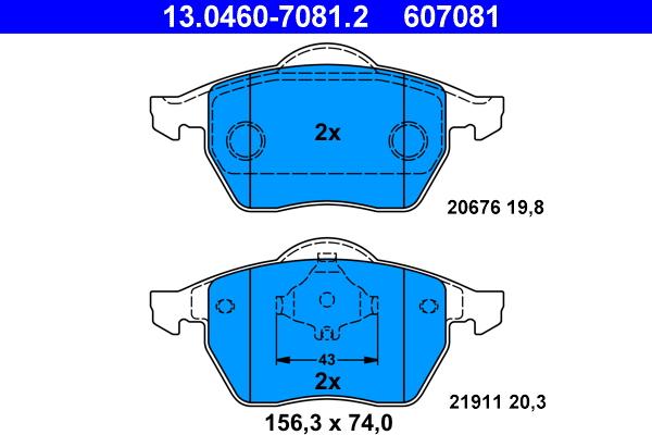 ATE 13.0460-7081.2 - Тормозные колодки, дисковые, комплект www.parts5.com