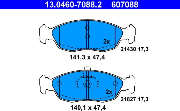 ATE 13.0460-7088.2 - Komplet pločica, disk-kočnica www.parts5.com