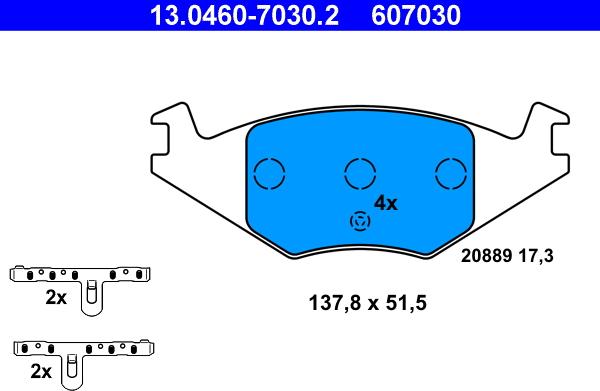 ATE 13.0460-7030.2 - Тормозные колодки, дисковые, комплект www.parts5.com