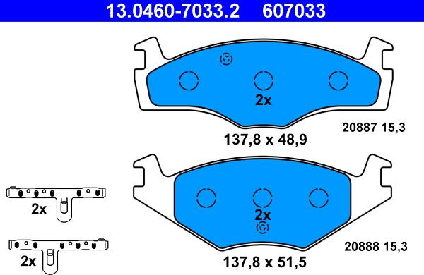 ATE 13.0460-7033.2 - Σετ τακάκια, δισκόφρενα www.parts5.com