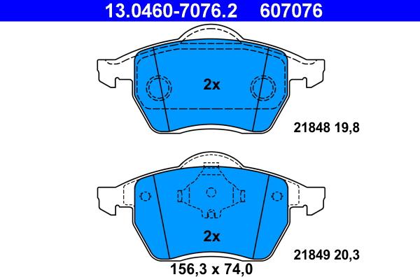 ATE 13.0460-7076.2 - Komplet zavornih oblog, ploscne (kolutne) zavore parts5.com