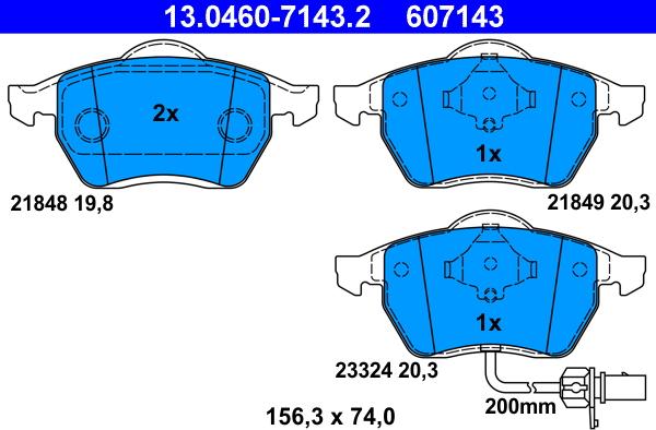 ATE 13.0460-7143.2 - Sada brzdových platničiek kotúčovej brzdy www.parts5.com