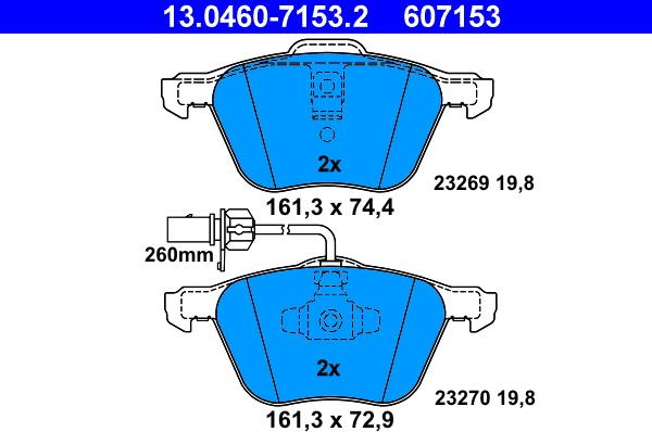 ATE 13.0460-7153.2 - Σετ τακάκια, δισκόφρενα www.parts5.com