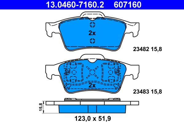 ATE 13.0460-7160.2 - Komplet zavornih oblog, ploscne (kolutne) zavore www.parts5.com