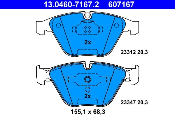 ATE 13.0460-7167.2 - Тормозные колодки, дисковые, комплект www.parts5.com