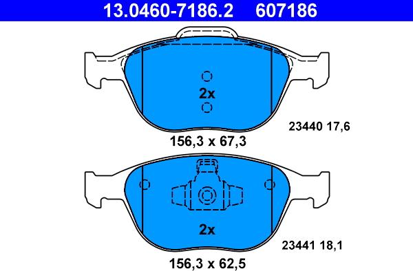 ATE 13.0460-7186.2 - Тормозные колодки, дисковые, комплект www.parts5.com