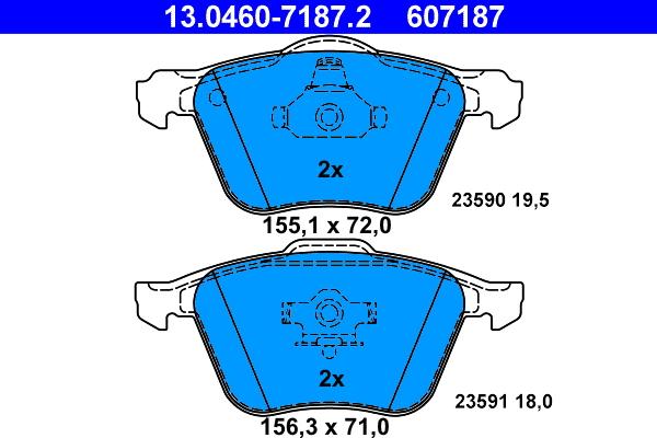 ATE 13.0460-7187.2 - Komplet zavornih oblog, ploscne (kolutne) zavore www.parts5.com