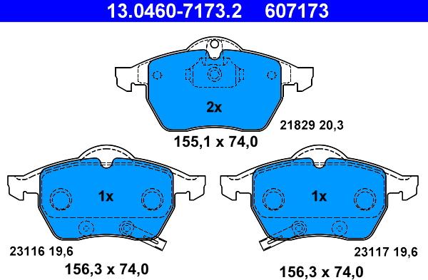 ATE 13.0460-7173.2 - Тормозные колодки, дисковые, комплект www.parts5.com