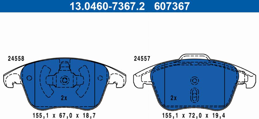 ATE 13.0460-7367.2 - Bremsbelagsatz, Scheibenbremse www.parts5.com