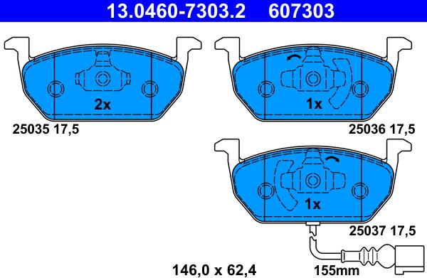 ATE 13.0460-7303.2 - Komplet pločica, disk-kočnica www.parts5.com