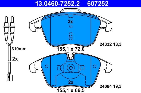 ATE 13.0460-7252.2 - Brake Pad Set, disc brake www.parts5.com