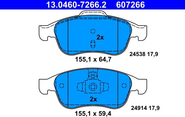 ATE 13.0460-7266.2 - Тормозные колодки, дисковые, комплект www.parts5.com