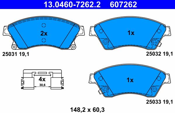 ATE 13.0460-7262.2 - Bremsbelagsatz, Scheibenbremse www.parts5.com