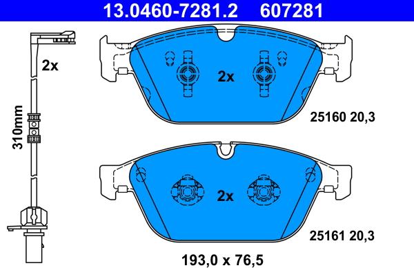 ATE 13.0460-7281.2 - Комплект спирачно феродо, дискови спирачки www.parts5.com