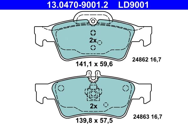 ATE 13.0470-9001.2 - Тормозные колодки, дисковые, комплект www.parts5.com