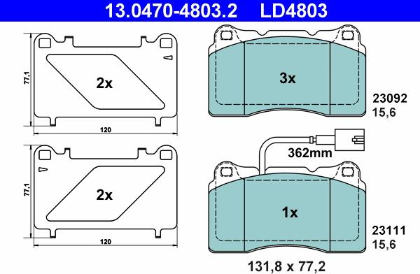 ATE 13.0470-4803.2 - Σετ τακάκια, δισκόφρενα www.parts5.com