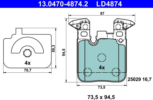 ATE 13.0470-4874.2 - Set placute frana,frana disc www.parts5.com