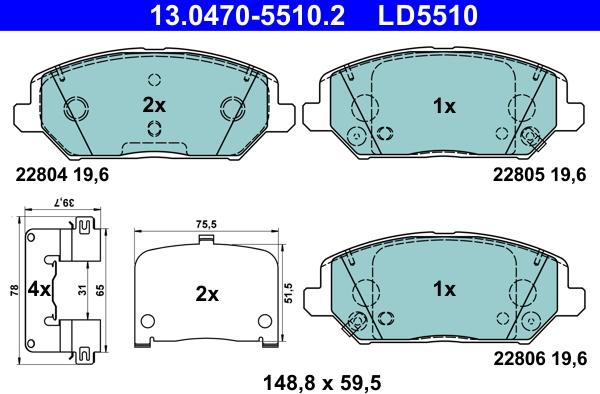 ATE 13.0470-5510.2 - Brake Pad Set, disc brake www.parts5.com