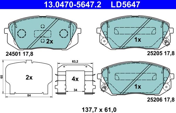 ATE 13.0470-5647.2 - Set placute frana,frana disc www.parts5.com