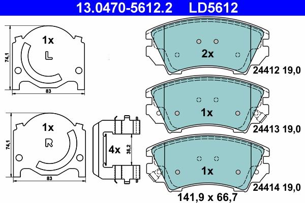 ATE 13.0470-5612.2 - Brake Pad Set, disc brake www.parts5.com