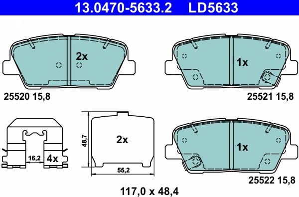 ATE 13.0470-5633.2 - Brake Pad Set, disc brake www.parts5.com