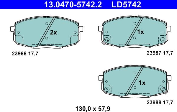 ATE 13.0470-5742.2 - Komplet zavornih oblog, ploscne (kolutne) zavore www.parts5.com