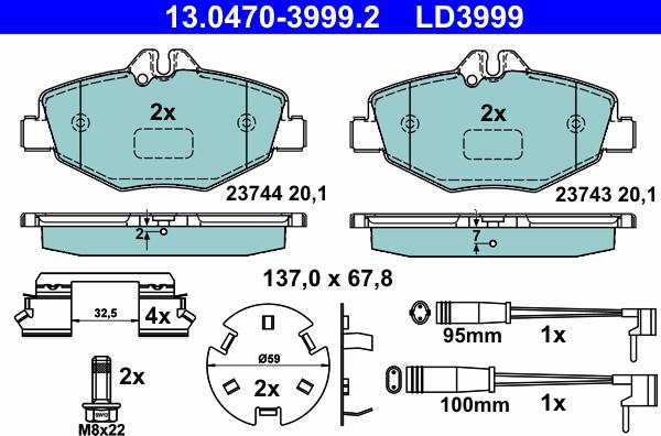 ATE 13.0470-3999.2 - Bremsbelagsatz, Scheibenbremse www.parts5.com