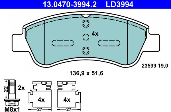 ATE 13.0470-3994.2 - Sada brzdových platničiek kotúčovej brzdy www.parts5.com