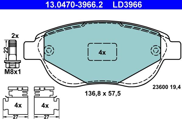 ATE 13.0470-3966.2 - Sada brzdových destiček, kotoučová brzda www.parts5.com