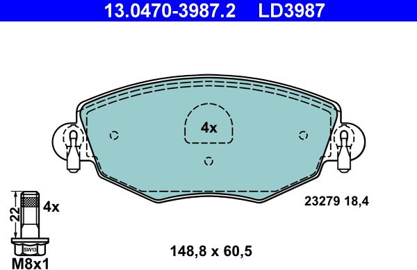 ATE 13.0470-3987.2 - Brake Pad Set, disc brake www.parts5.com