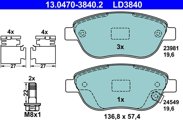 ATE 13.0470-3840.2 - Set placute frana,frana disc www.parts5.com