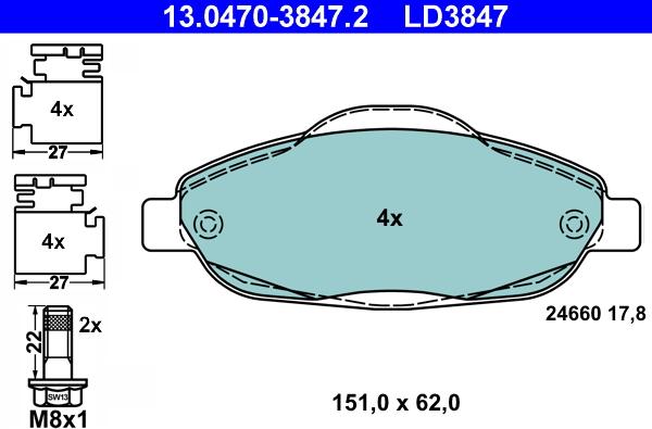 ATE 13.0470-3847.2 - Brake Pad Set, disc brake www.parts5.com