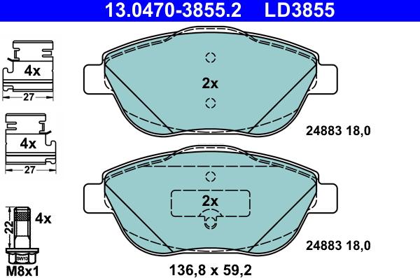 ATE 13.0470-3855.2 - Komplet pločica, disk-kočnica www.parts5.com