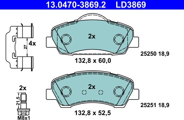 ATE 13.0470-3869.2 - Brake Pad Set, disc brake www.parts5.com