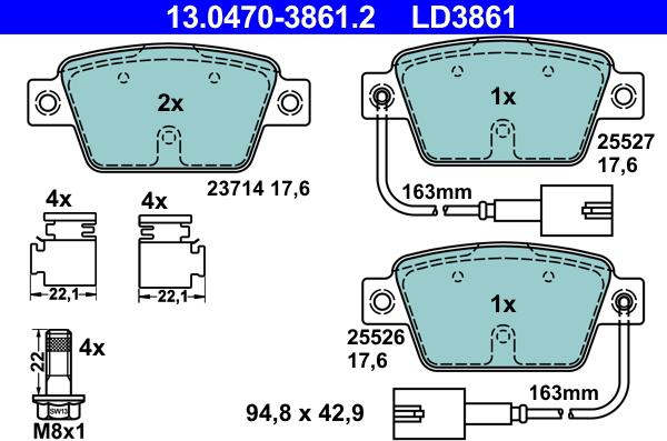 ATE 13.0470-3861.2 - Тормозные колодки, дисковые, комплект www.parts5.com