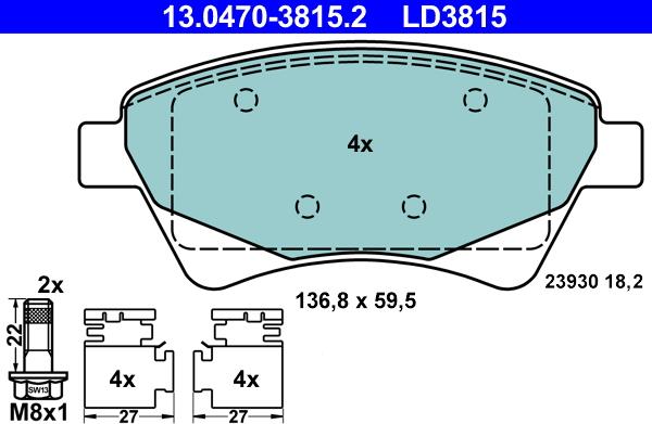 ATE 13.0470-3815.2 - Brake Pad Set, disc brake www.parts5.com