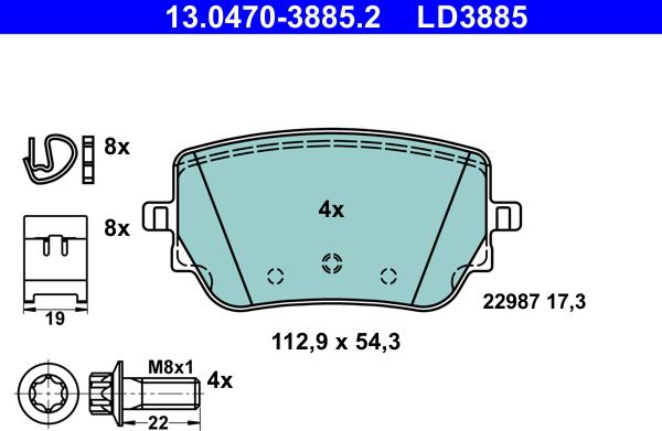 ATE 13.0470-3885.2 - Σετ τακάκια, δισκόφρενα www.parts5.com