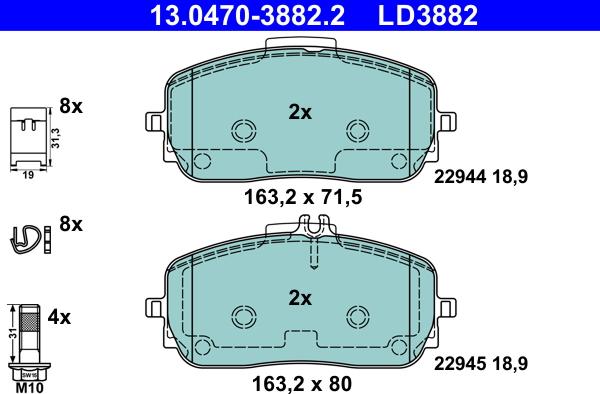 ATE 13.0470-3882.2 - Σετ τακάκια, δισκόφρενα www.parts5.com