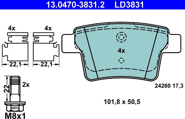 ATE 13.0470-3831.2 - Set placute frana,frana disc www.parts5.com