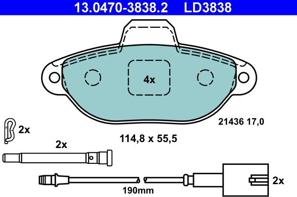 ATE 13.0470-3838.2 - Set placute frana,frana disc www.parts5.com