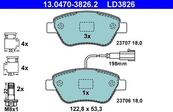 ATE 13.0470-3826.2 - Тормозные колодки, дисковые, комплект www.parts5.com