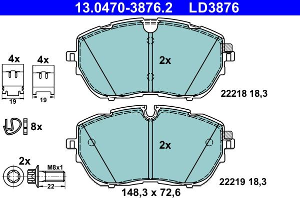 ATE 13.0470-3876.2 - Brake Pad Set, disc brake www.parts5.com