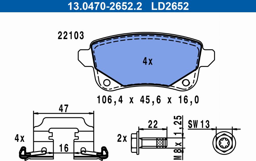 ATE 13.0470-2652.2 - Brake Pad Set, disc brake www.parts5.com